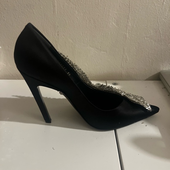 Balenciaga Black Talon Slash Satin Pumps with Sequins Appliqué Size 39 - Picture 7 of 8